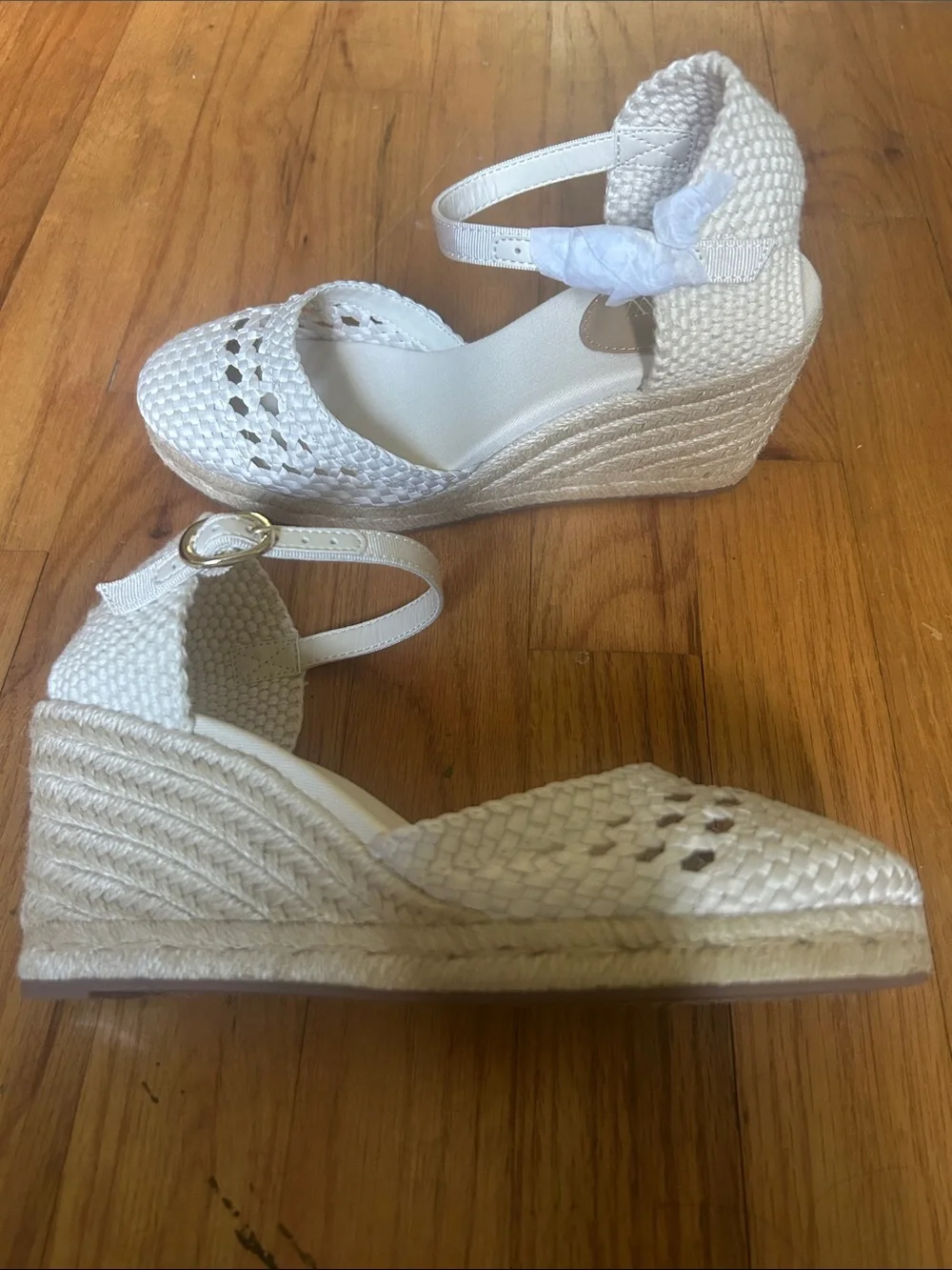 J. Crew Factory Cream Woven Espadrille Wedge Sandals with Ankle Strap
